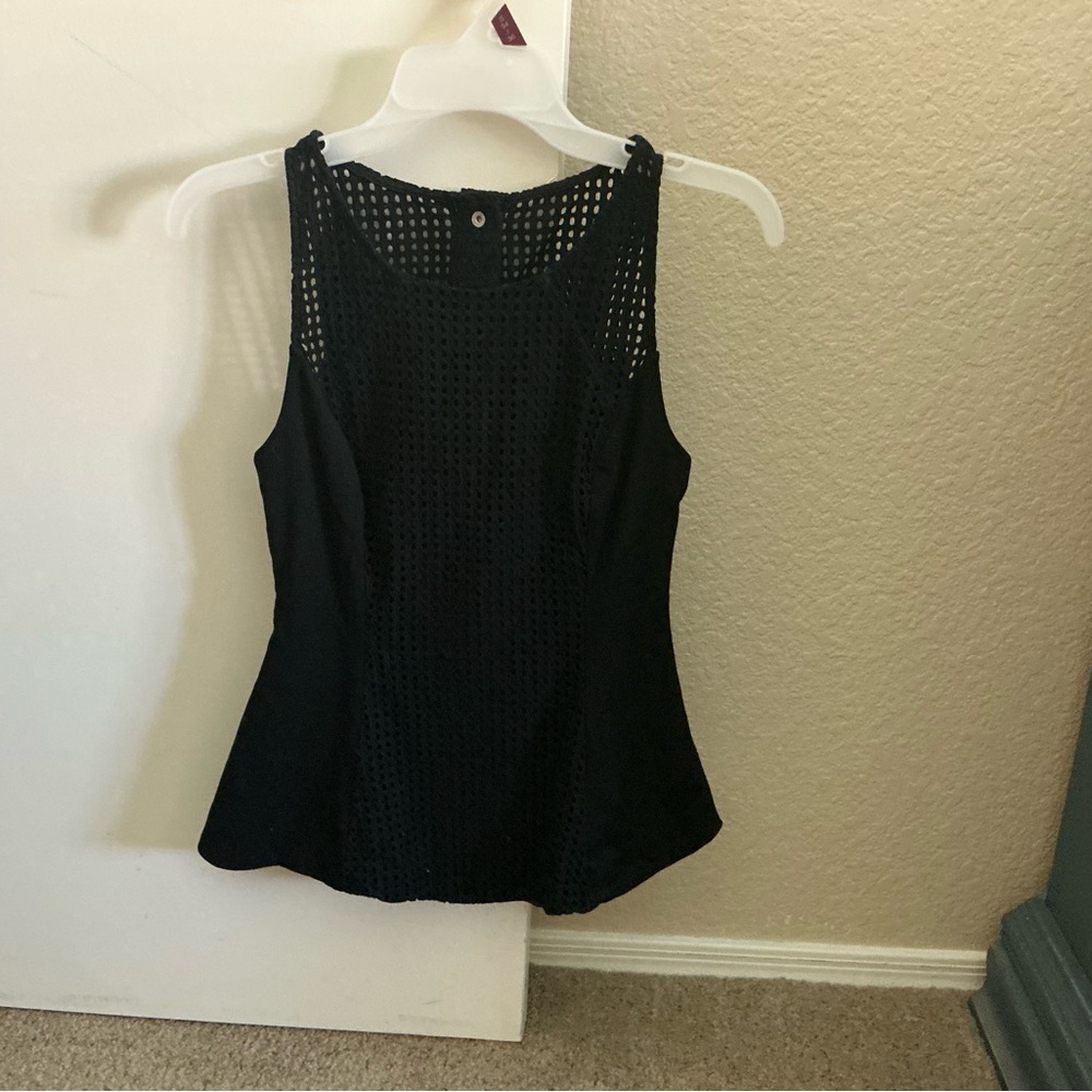 Guess Black Sleeveless Crochet Front Tank